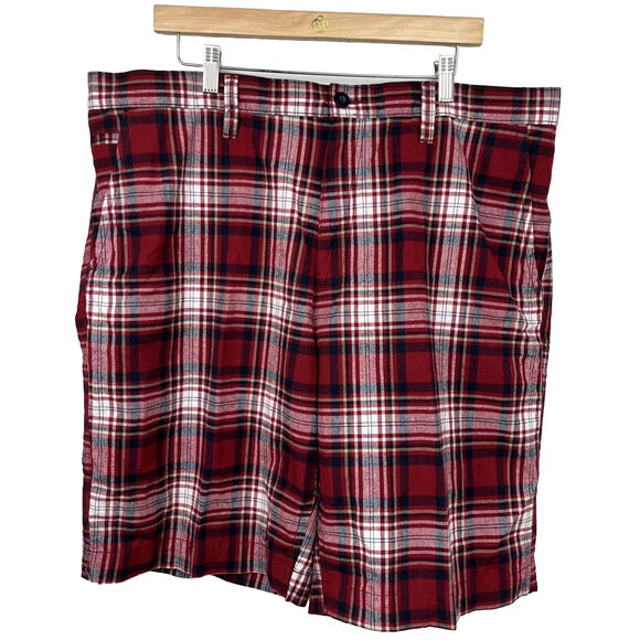 Men's Shorts SONOMA Size 40 Red Plaid Flat Front Ins 11" NWT - Picture 1 of 8